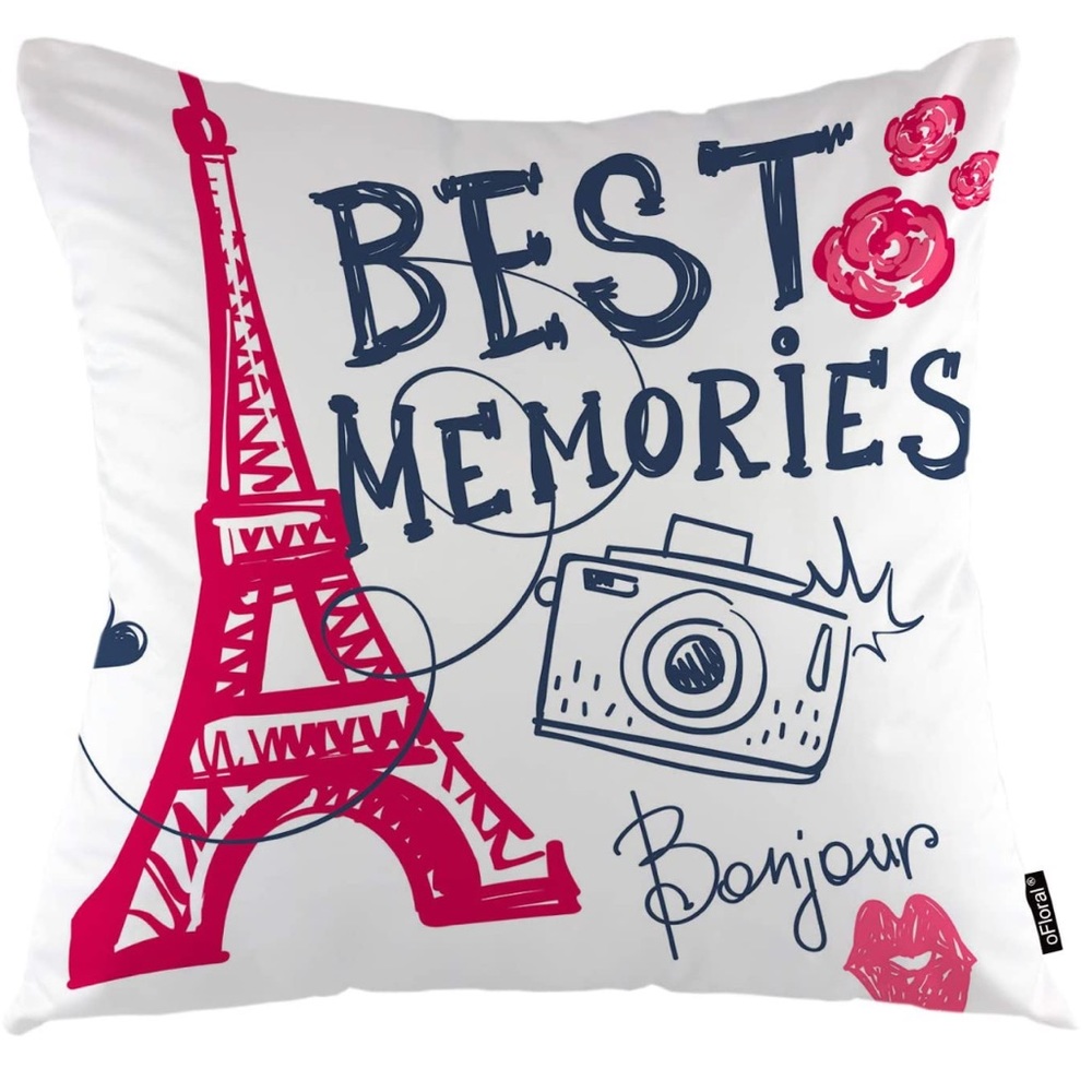 oFloral Eiffel Tower Throw Pillow Cover Case